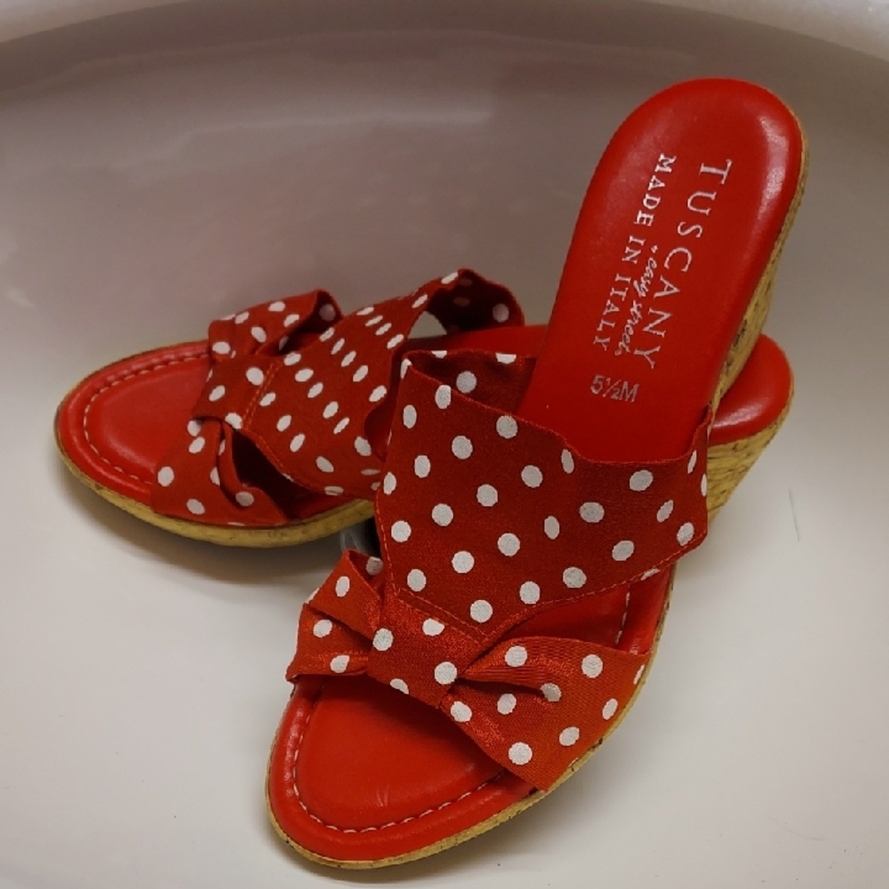 Tuskany Polka Dot Made In Italy Easy Street Wehge Shoes Size 51/2
